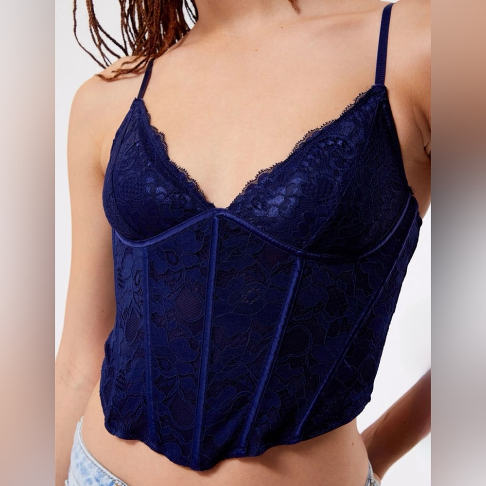 PACSUN NAVY BLUE MIDNIGHT LOVER LACE CORSET TOP